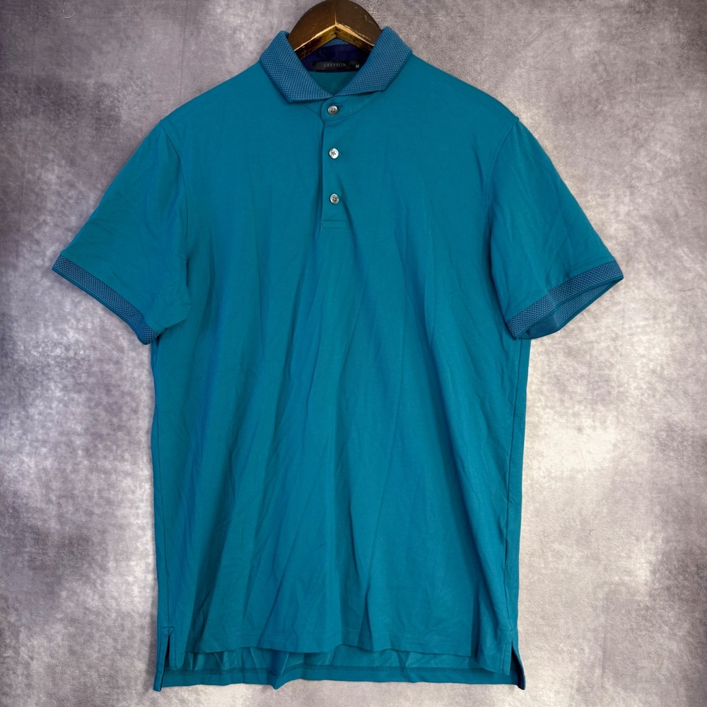 Greyson Mens Teal Blue Pima Cotton Blend Short Sleeve Golf Polo Shirt Size M